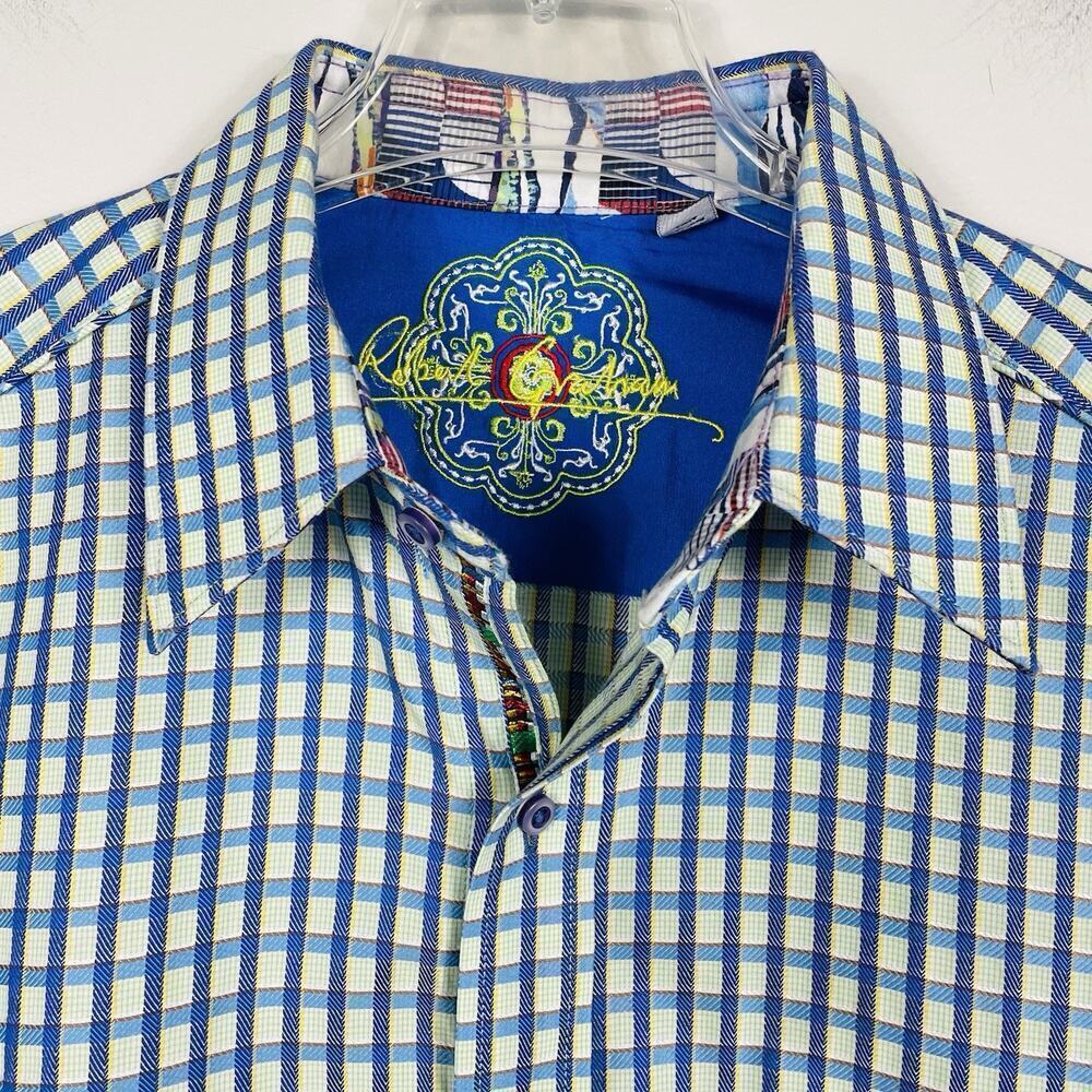 Robert Graham Flip Cuff Shirt Size Medium Blue Plaid Classic Colorful Preppy - Picture 8 of 14